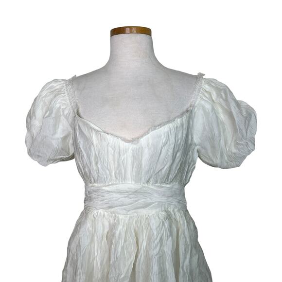 The Post Riley Puff Sleeve Sweetheart Babydoll Mini Dress Ivory Womens Large - Picture 5 of 10